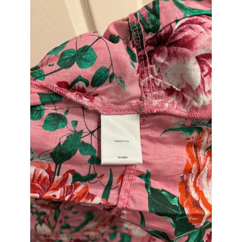GIBSON LATIMER NWT Pink Floral Cotton Wrap Dress Size XL Spring Long Sleeve - Picture 5 of 7
